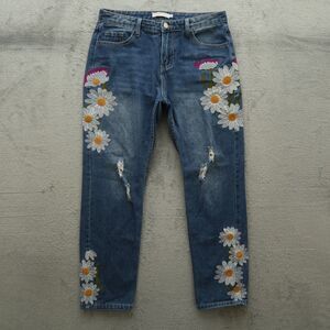 MISSLOOK Jeans Women's Size S Floral Mid-Rise Straight Leg 28" Inseam Distressed